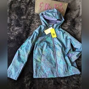 NWT Boys All in Motion Blue/Green Pattern Lined Rain Jacket with Hood XS